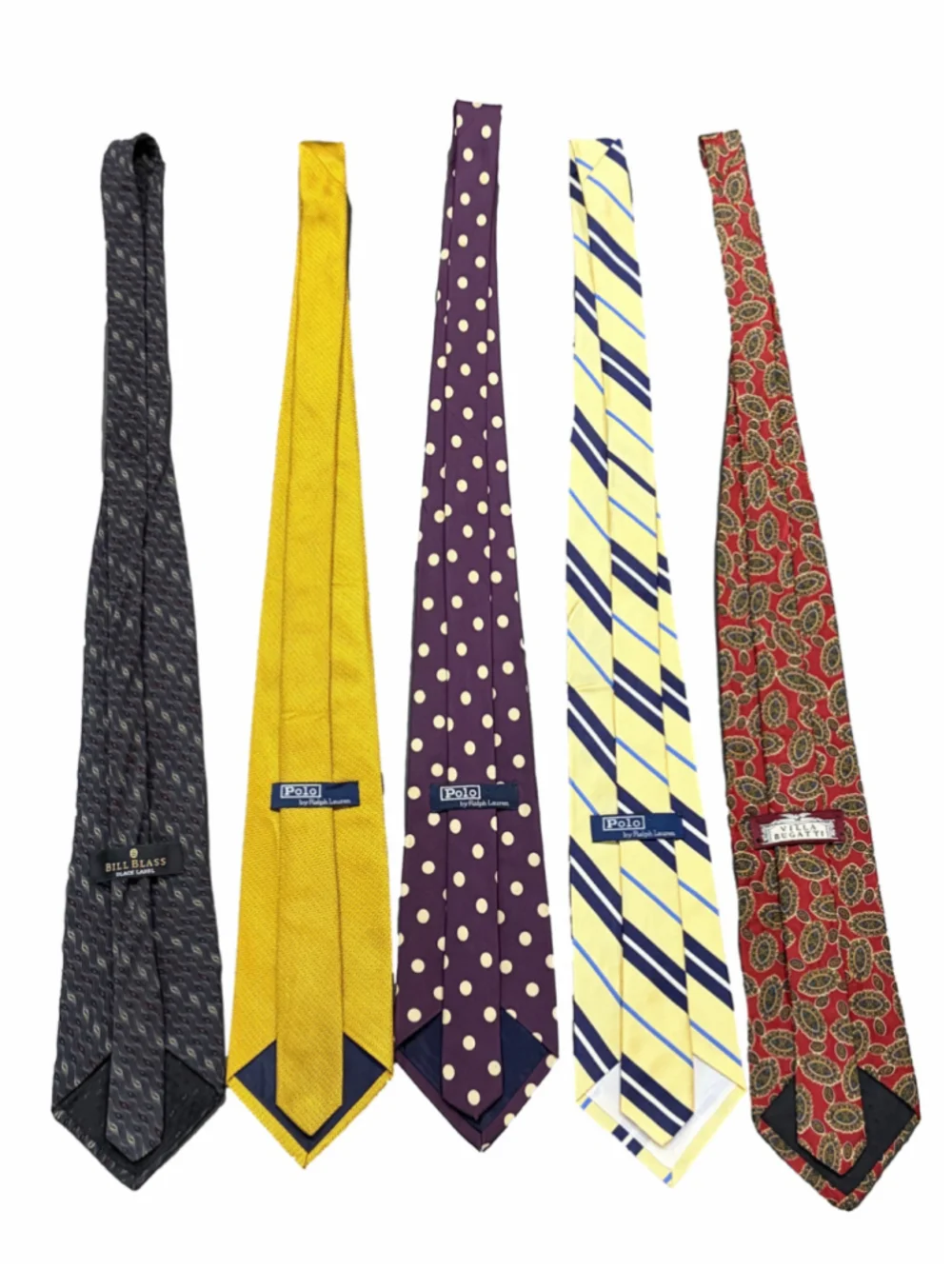 Vintage Men's Silk Tie Lot (5) - Polo Ralph Lauren, Bill Blass, Villa Bugatti